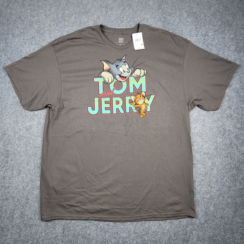 Tom and Jerry Mad Engine Graphic T-Shirt Mens XXL Gray Short Sleeve Cotton Tee